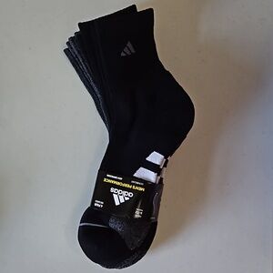 Adidas Performance Quarter Socks Dark Grey/Black 4 Pair, Size 6-12 Nwt